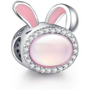 Pink Bunny Silver Charms for Pandora Bracelets and Necklace